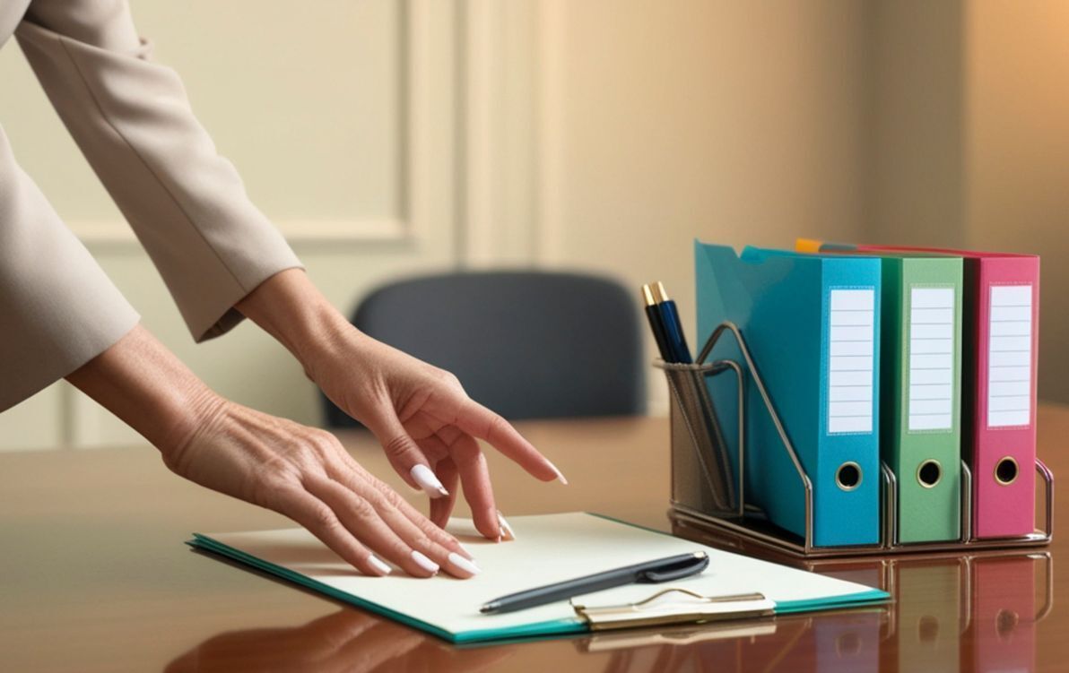 ręce kładące dokument na biurku